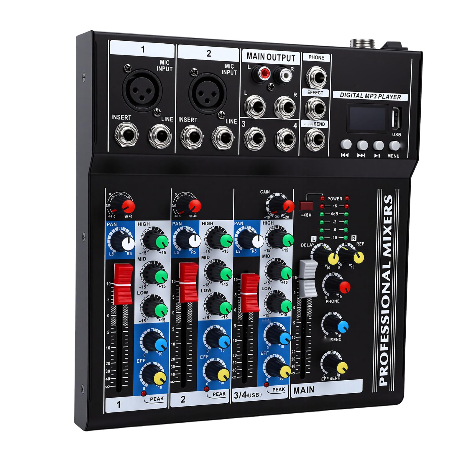 Keenso Mixer Audio, Scheda Audio Portatile in Acciaio Legato con Chip Bluetooth e DSP, Interfaccia USB a 5 con Alimentazione Phantom 48 V, per Registrazione in Studio Configurazione DJ Mobile