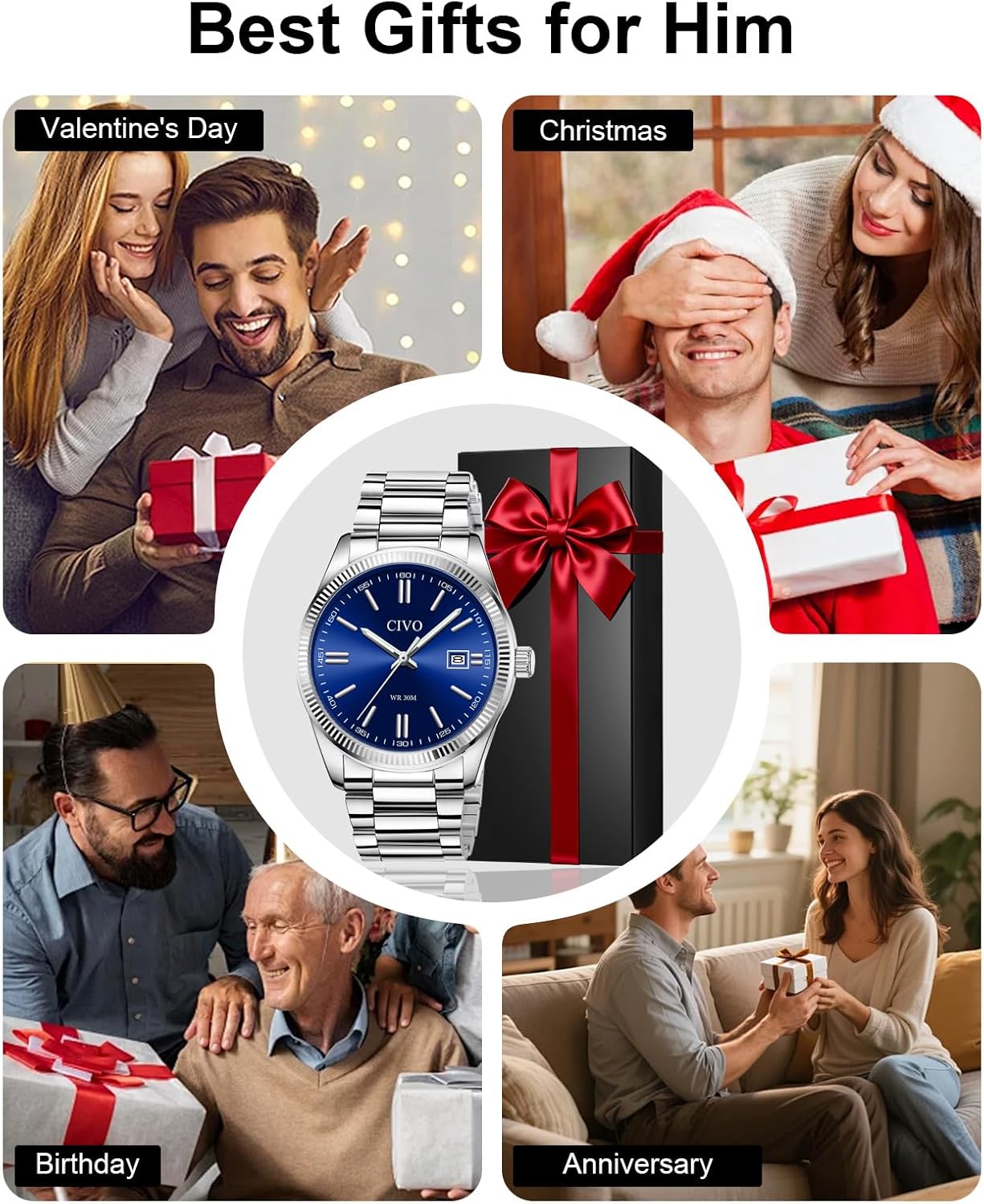 CIVO Analog Mens Watches Silver: Wrist Watches with Date Easy to Read - Dress Stainless Steel Watch for Men Gifts for Husband Father at Birthday Anniversary