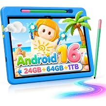 Android 16 Kids Tablet HD 10 Inch with Stylus & Case, 24GB RAM 64GB ROM 1TB