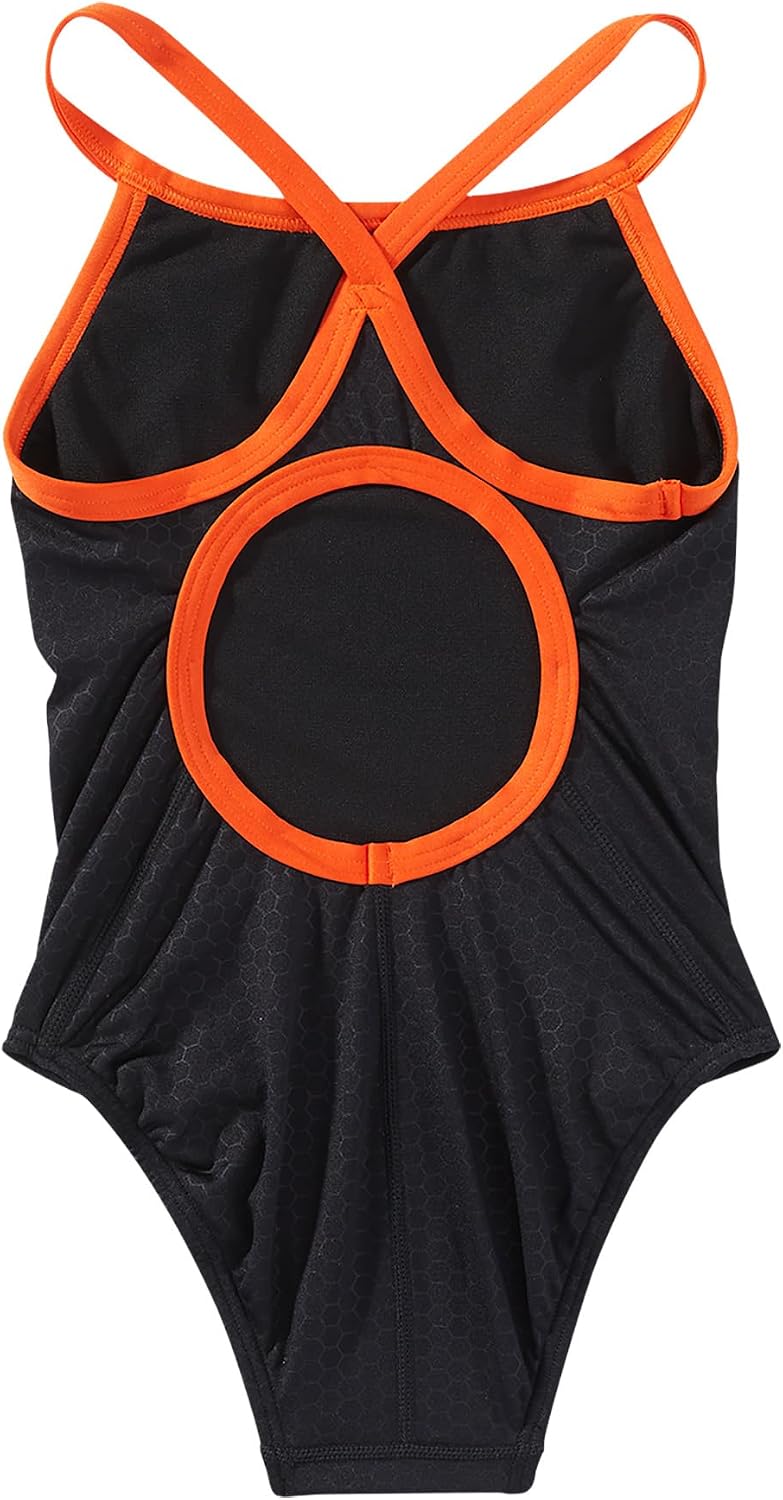 TYR Girls’ Hexa Diamondfit Swimsuit, Black/Orange, 24