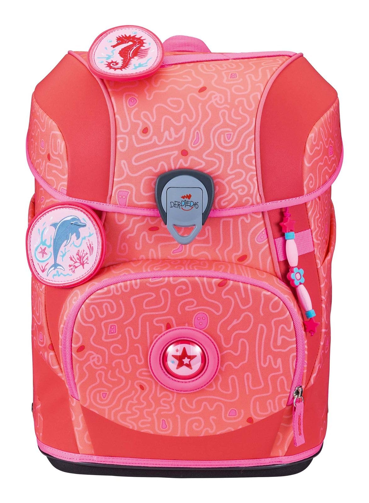 DerDieDas Mochila Escolar ErgoFlex Tiny Superflash Set 6 -Piezas Coral Reef salmón