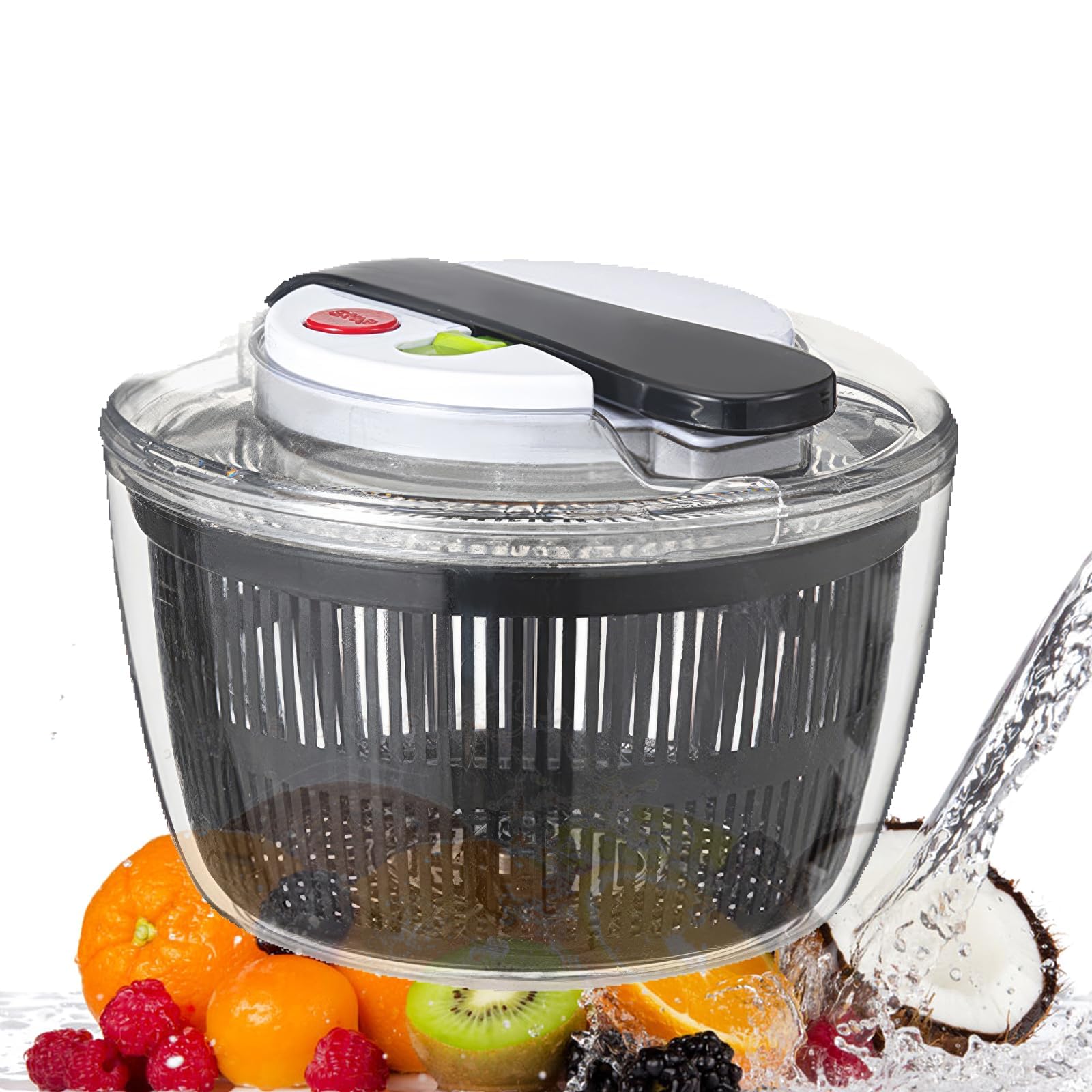 Salatschleuder und Tosser mit Druckknopf – auslaufsicherer Doppelkorb für frisches Grün, Salat, Beeren, Kräuter – einfaches Drehen und Werfen für schnelles Trocknen – lebensmittelechter Mixer und