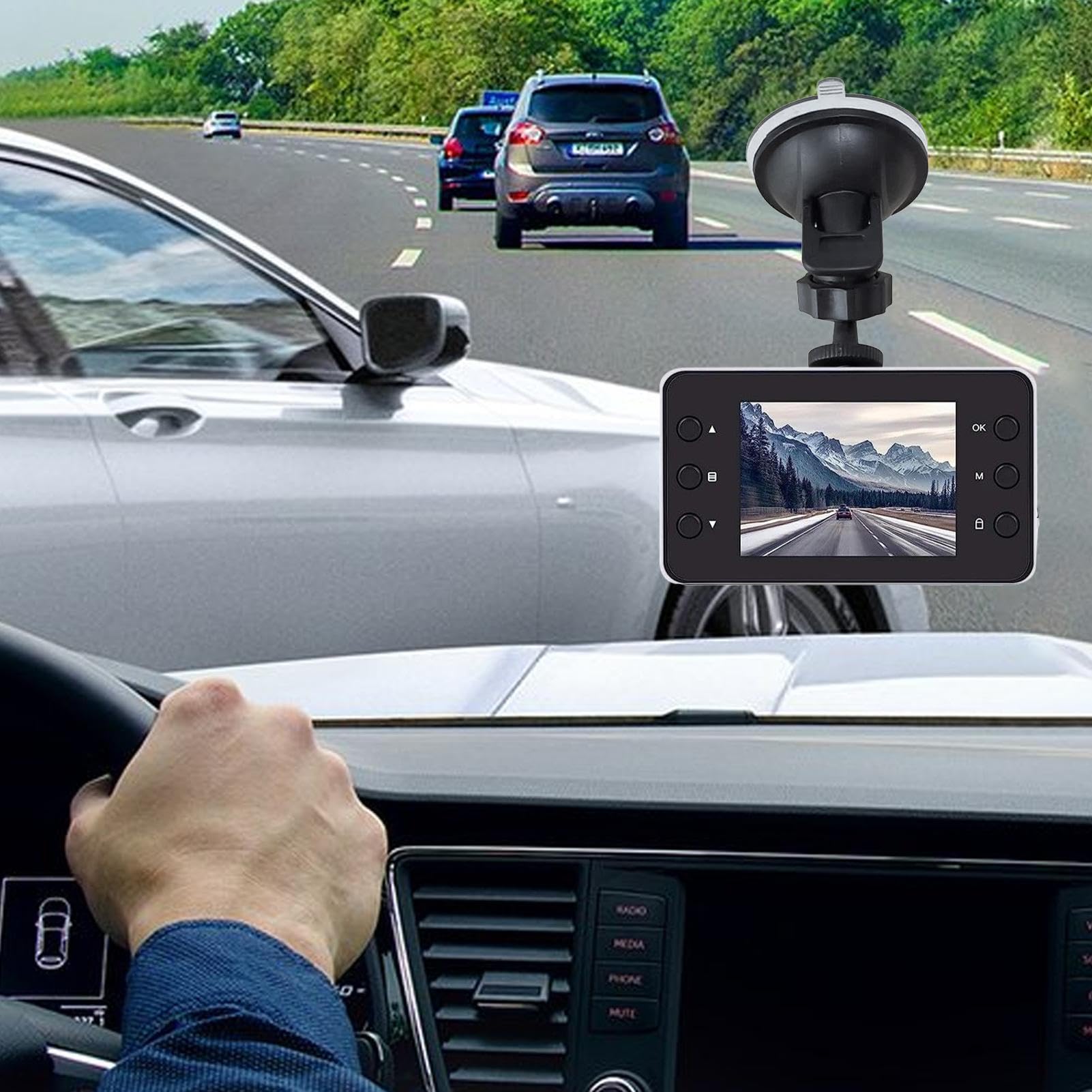 Dashcam Avant et intérieur – Caméra embarquée 3 canaux – Vision Nocturne sans Fil Smart 1080p Enregistreur de Conduite pour la sécurité du véhicule, Route de Camion, Sauvegarde