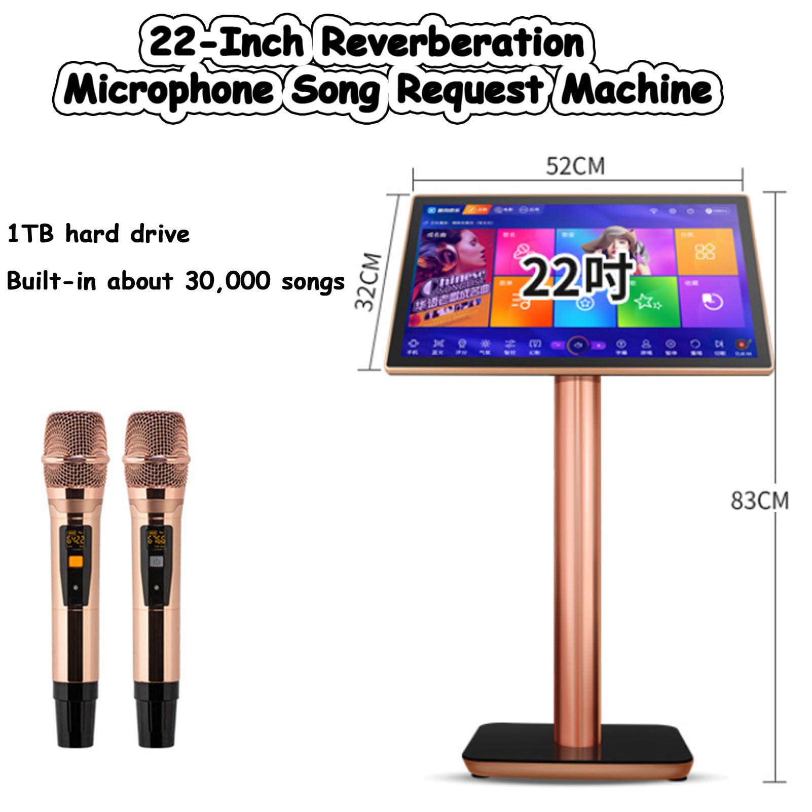 Macchina per karaoke con microfono wireless, touch screen capacitivo da 19,5 pollici, lettore Home Theater per feste