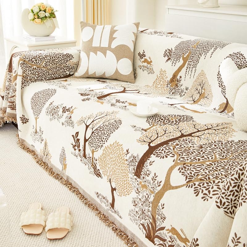 Housse de canapé d'angle en chenille jacquard Arbre à souhaits haut de gamme