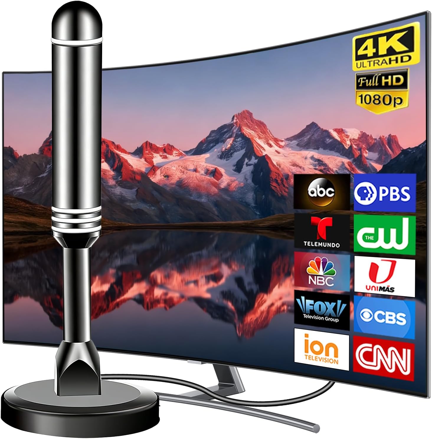RV Antenna, 360° Omnidirectional RV TV Antenna Long Range, Waterproof Roof Antenna for Camper Motorhome, Amplified HD, 4K 1080P, No Monthly Fee (Purewhite)