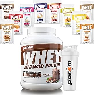 Per4m Advanced Whey Protein Powder | 67 Serving Low Sugar Protein Shake with Amino Acids | Perfect for Your Gym Bag and Travel | Shaker & 10 Mixed Selection Sachets (2010g, Chocotella)