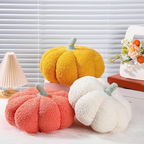 Namalu 3 almohadas de calabaza 3D, cojines de felpa suaves de calabaza para sofá, decoración de calabaza para otoño, Acción de Gracias, Halloween,