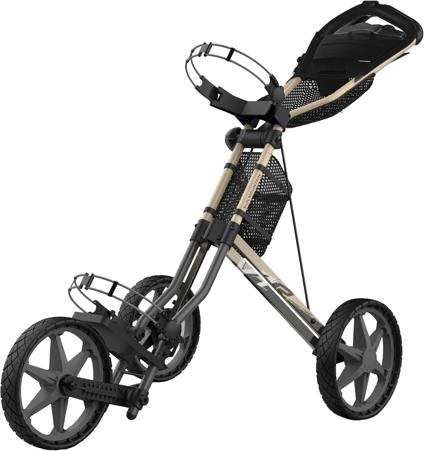Sun Mountain Speed Cart V1R 3-Wheel Golf Push Cart - Lightweight 17.6 LBS, Maintenance-Free Wheels, Dual Position Storage System, Steel-Fog