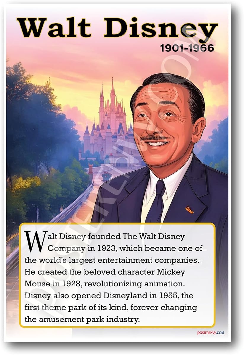 Walt Disney - Animation & Entertainment Visionary - Biography Poster 18" x 12"