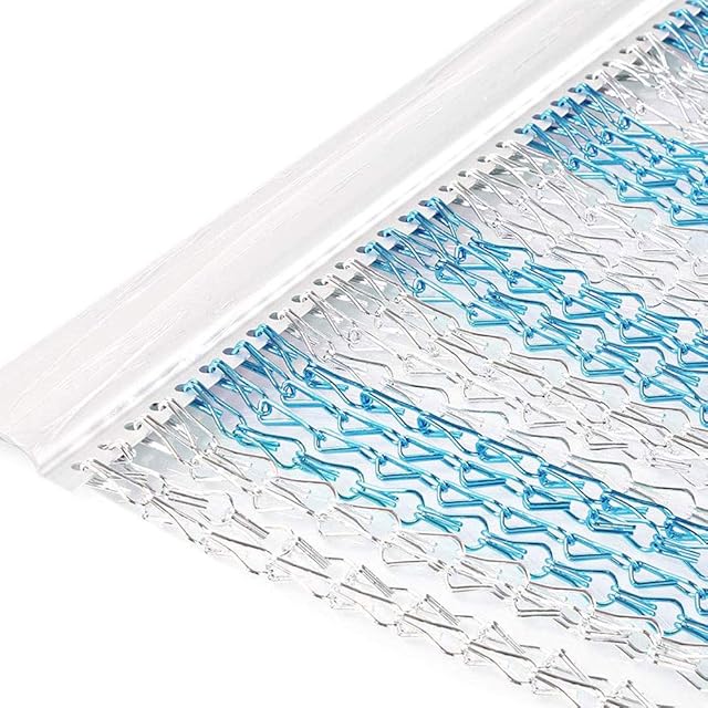 Himifuture 90 * 200cm Sliver Aluminium Chain Curtain Metal Screen Fly Insect Blinds Pest Control Curtain, Blue & Silver