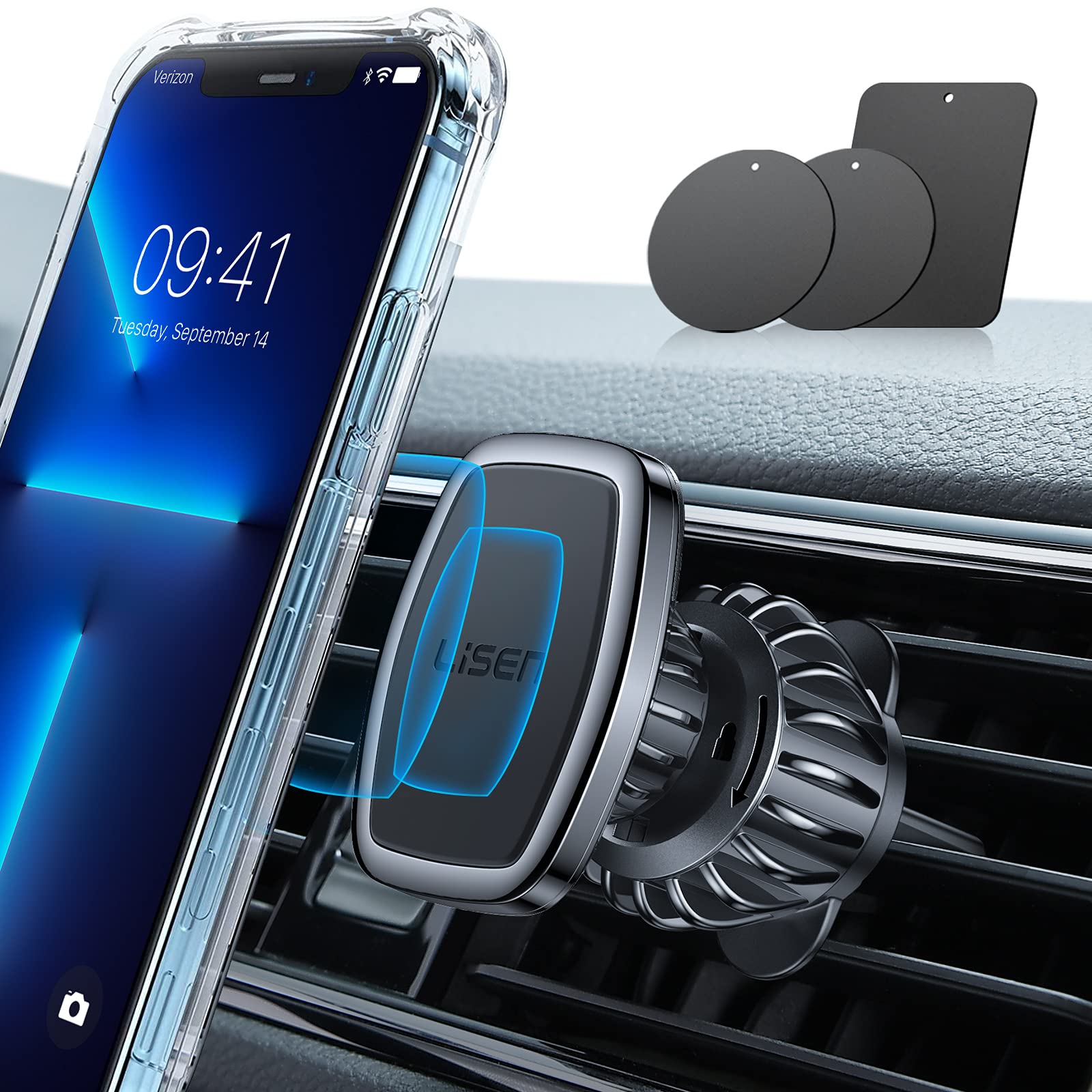 LISEN Porta Cellulare Auto Magnetico, 6 Calamita Supporto Magnetico Cellulare Auto, 3 Piastre Metalliche Portacellulare Auto, Universale con piastra in metallo Compatibile con iPhone Series, Samsung