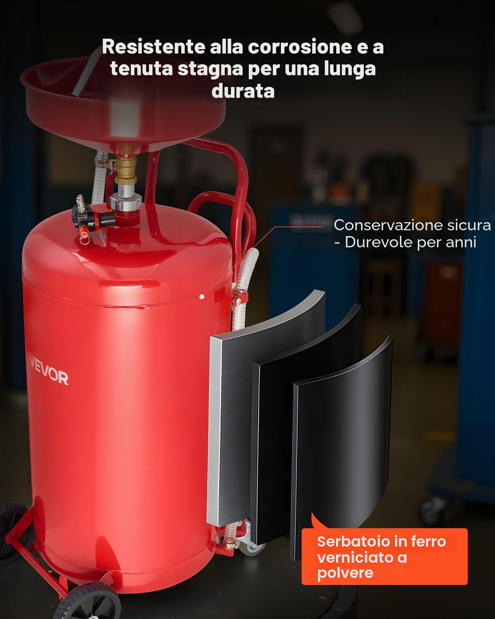 VEVOR Serbatoio di Scarico dell'Olio Esausto 95 Litri, Scaricatore Pneumatico Portatile per Olio con Imbuto Altezza Regolabile con Ruote, Drenaggio per Trasferimento Carburante per Officine