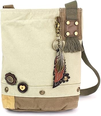 CHALA Patch Cross-Body Women Handbag, Canvas Messenger Bag (Metal Feather Sand)