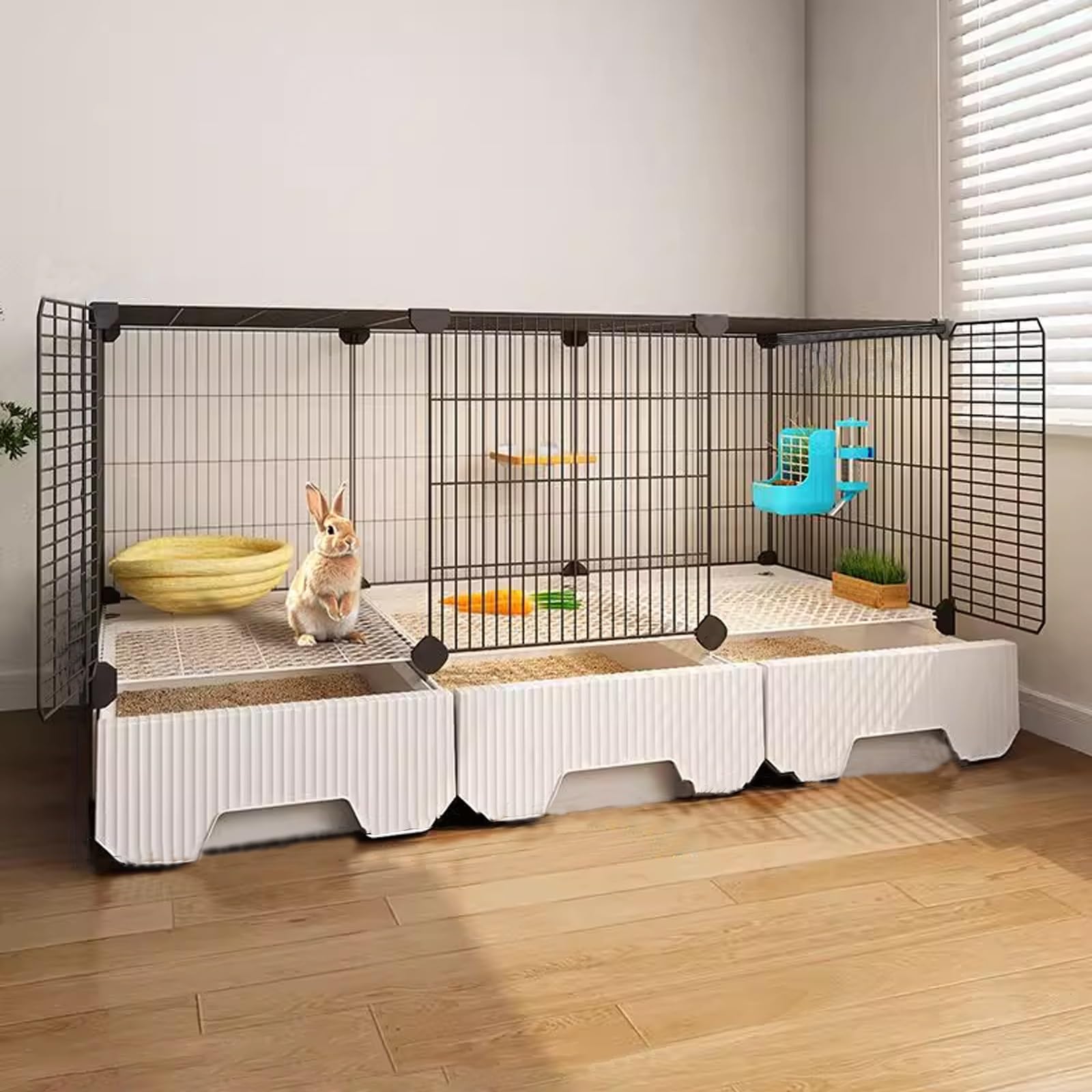 Gabbia per conigli con cassetto WC, ventilata e a prova di fuga, accessori completi inclusi, rete di ferro, 105 cm x 35 cm x 52 cm