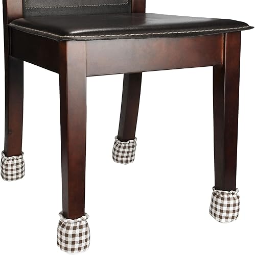 Miniatura 7 de Yoption Funda para patas de silla, de lino y algodón a cuadros café, fundas protectoras para patas de muebles, almohadillas antideslizantes