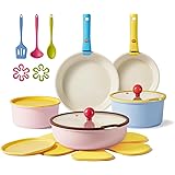 CAROTE 20pcs Ceramic Cookware Set Detachable Handle,Pots and Pans Set Nonstick,Induction Kitchen Cookware with Removable Handle,RV Dishwasher ＆ Oven Safe, PFOA Free