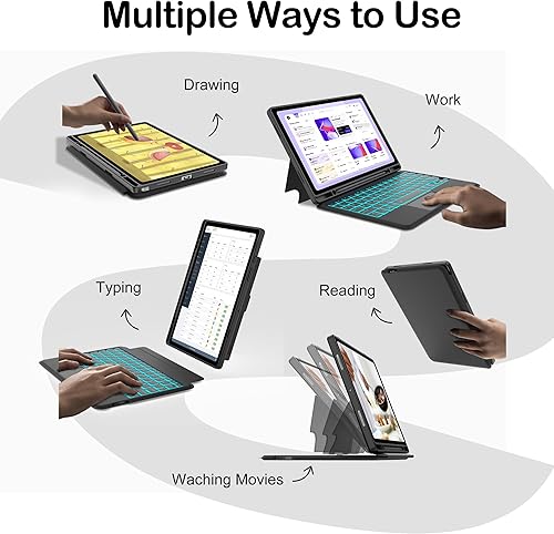 Miniatura 10 de IVEOPPE Funda de teclado retroiluminada para Samsung Galaxy Tab A8 de 10.5 pulgadas 2022, teclado Bluetooth inalámbrico desmontable magnético con