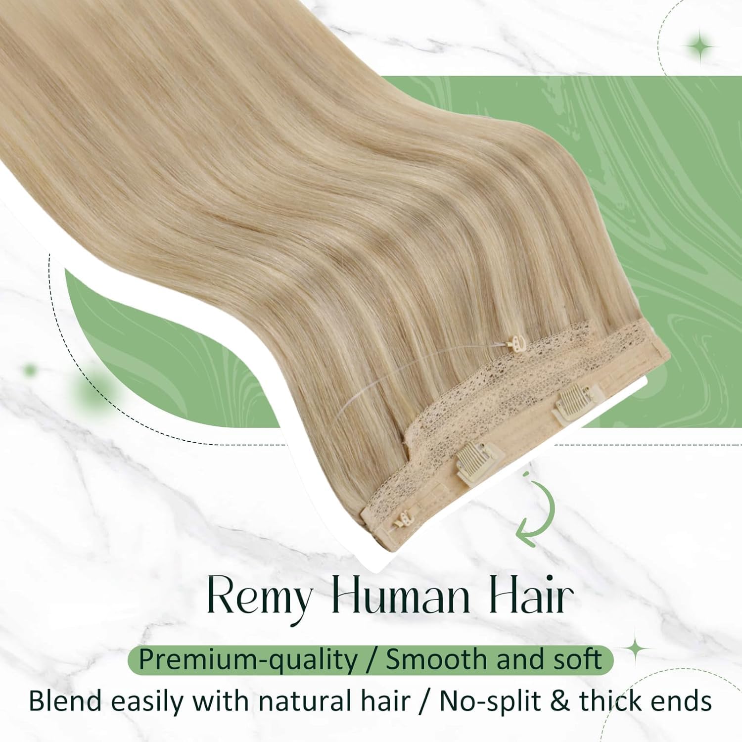 RUNATURE Extensions Echthaar mit Draht 40cm Higligh Blond Glatt Haarextensions Haarverlängerung Extensions Echthaar mit Unsichtbarer Draht Blond 80g Draht Extensions Echthaar Farbe #16P22