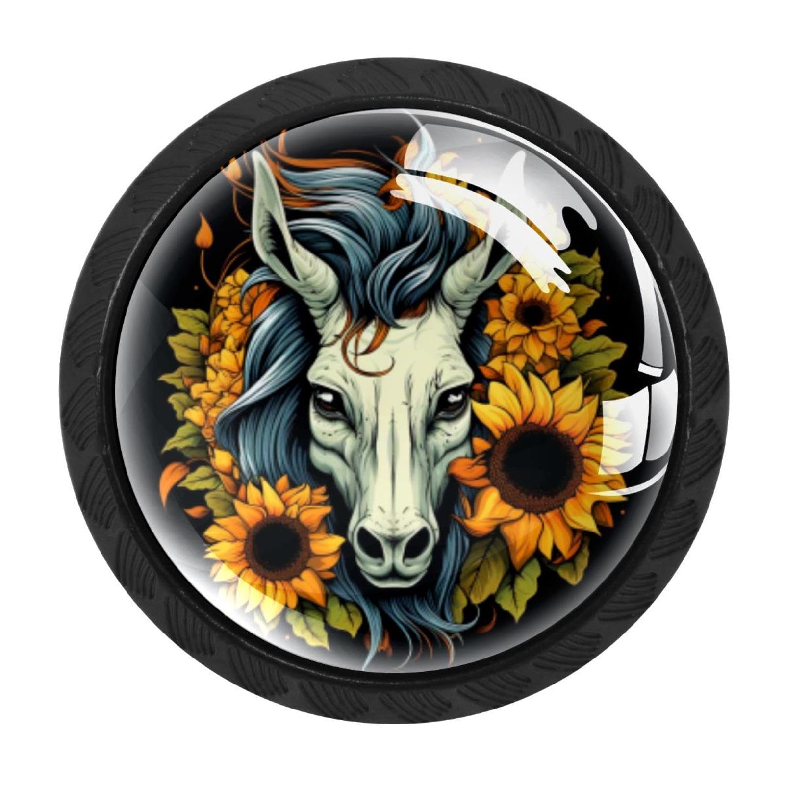 CHENZZZZ 4 Pack Black Unicorn Skull Sunflower Cabinet Pulls Kitchen Cabinet Handles Ideal for Cabinet,Drawer,Cupboard and Wardrobe