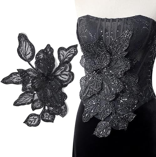 Miniatura 7 de AP01-BK - Cuentas de coser hechas a mano, parches de encaje plateado brillante para coser en lentejuelas, accesorio de corpiño con cuentas