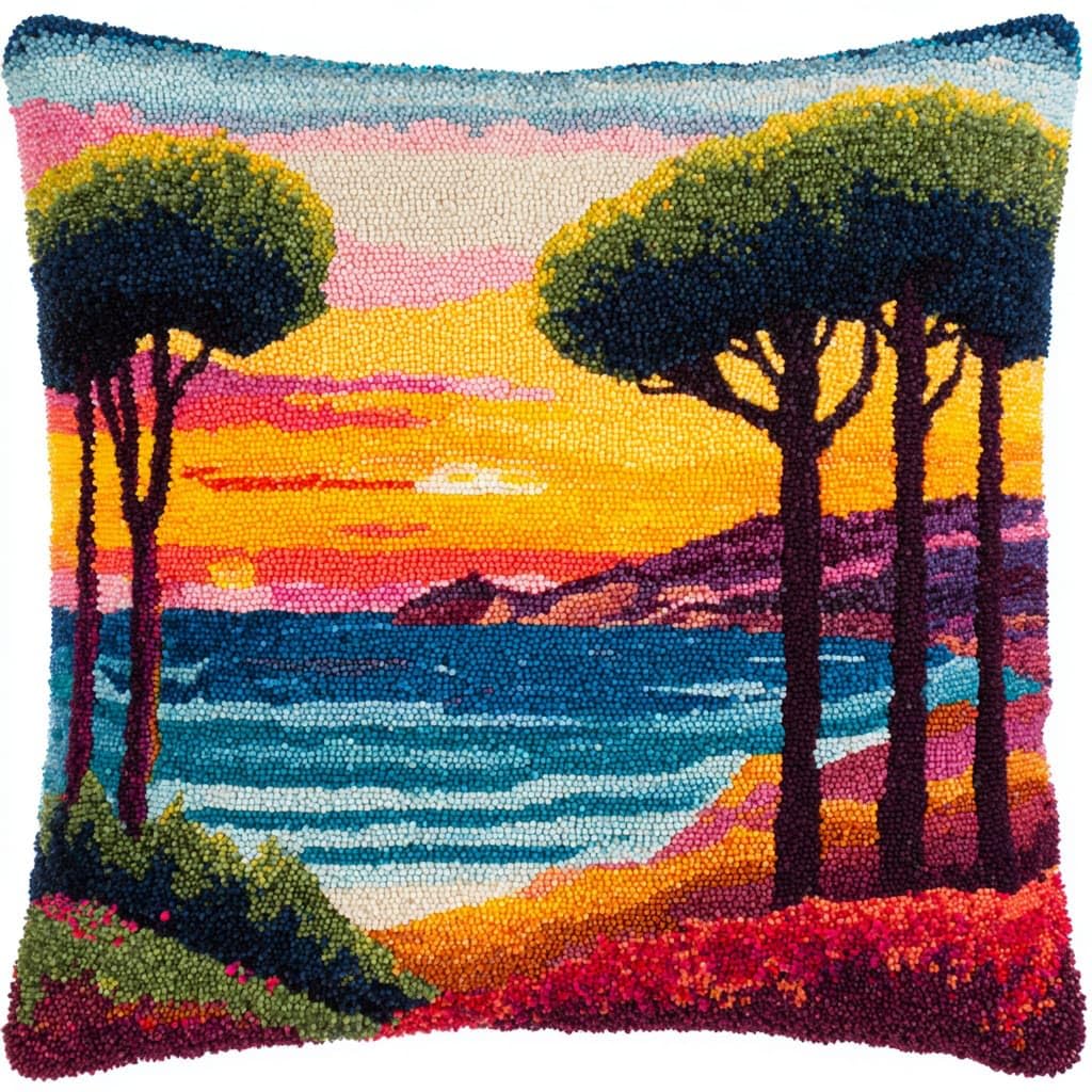 Henypt Latch Hook Pillow Kit,Latch Hook Kits, Seaside Scenery