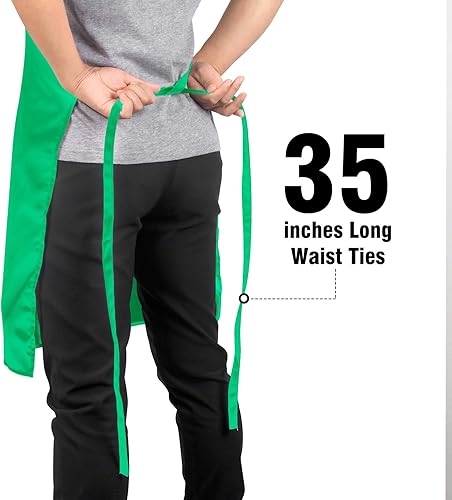 Miniatura 2 de Paquete de 4 delantales con peto con 2 bolsillos, delantal de cocina para cocinar, color verde