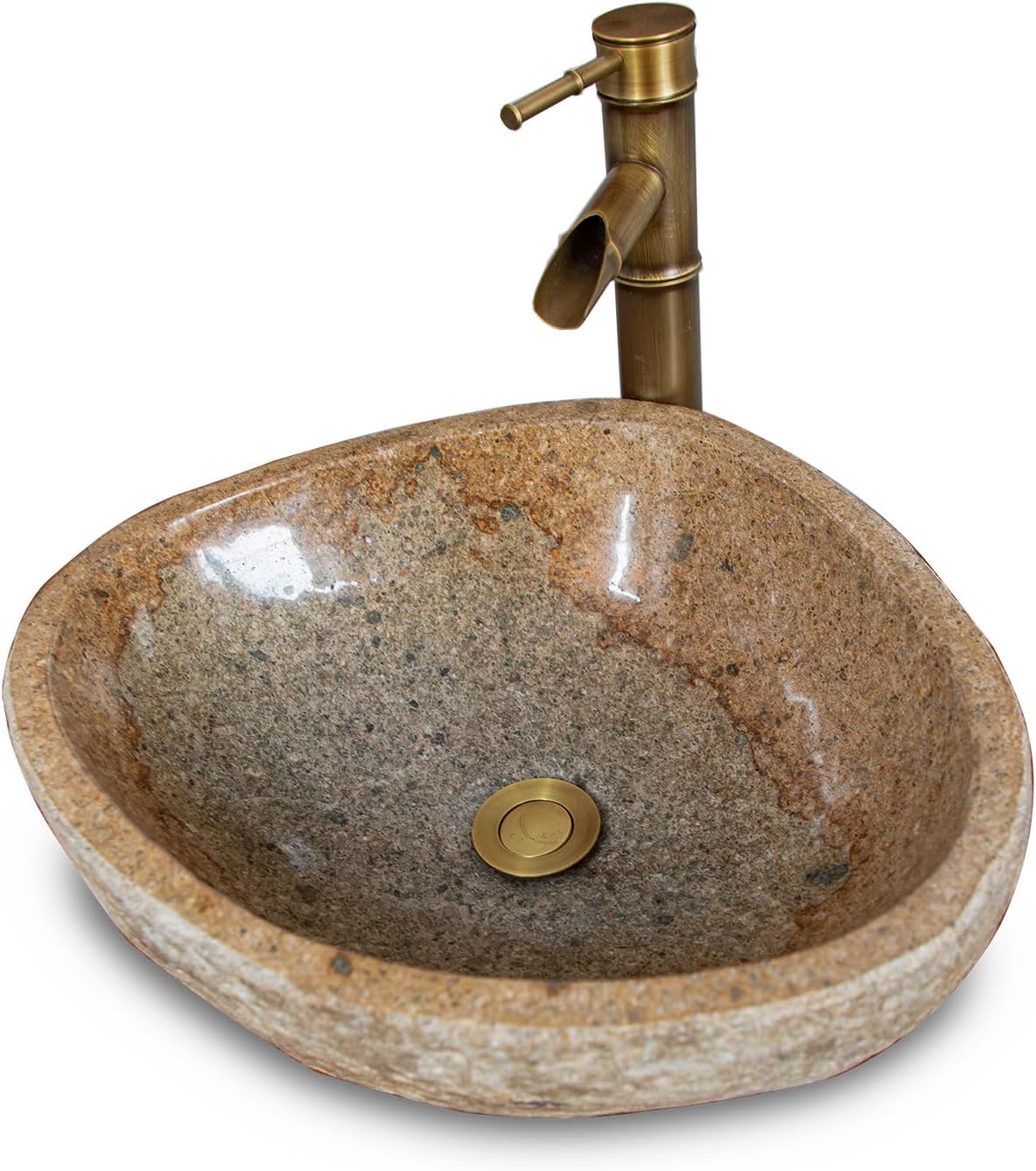 Unique Natural River Stone Vessel Sink, Irregular Oval Yellow Mottled