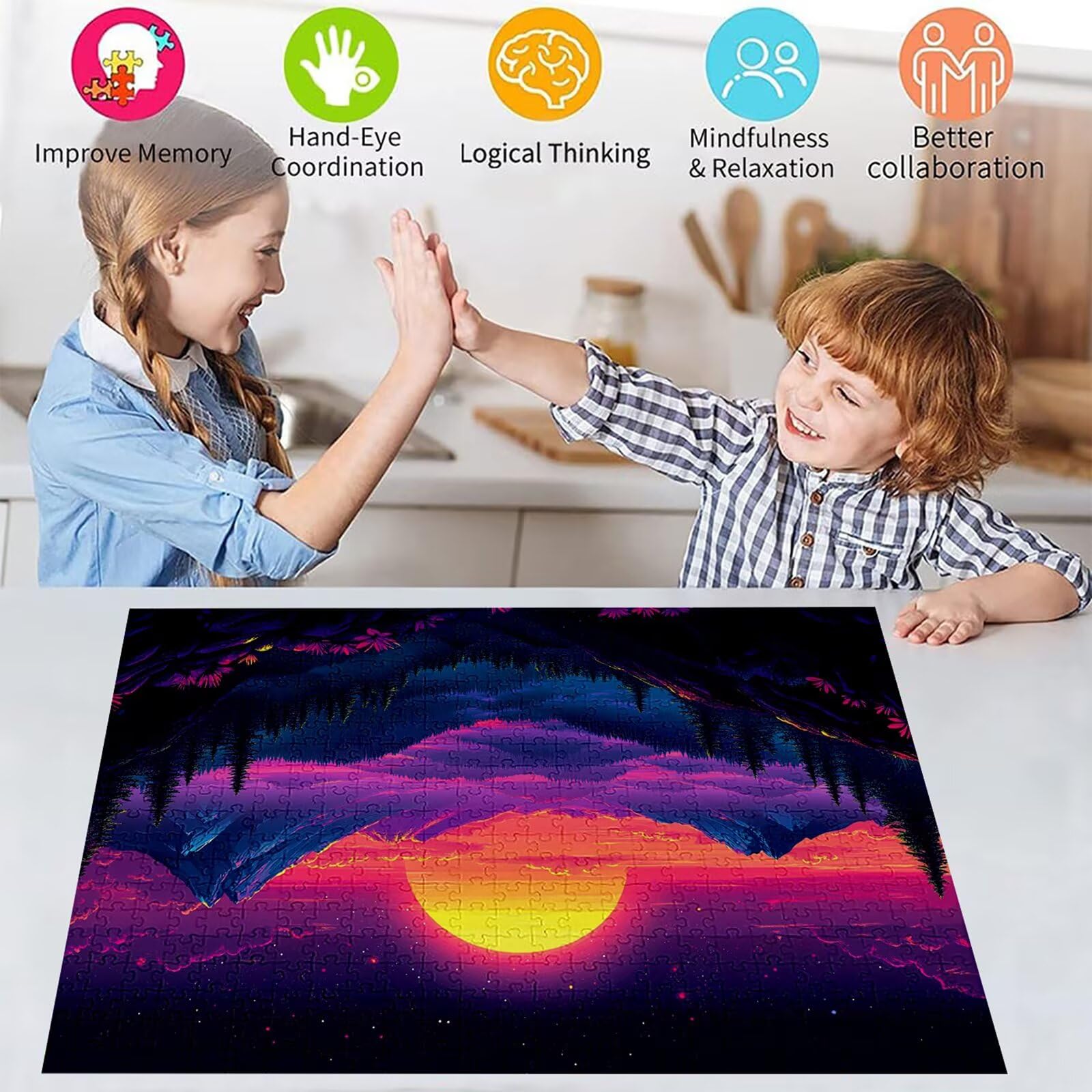 Puzzle 4000 elementów górskie puzzle dla dorosłych księżyc 141 x 87 cm unikalne rzemiosło klasyczne 3D drewniana układanka do rodzinnych gier aktywnych, układanka zrób to sam do dekoracji ścian domu