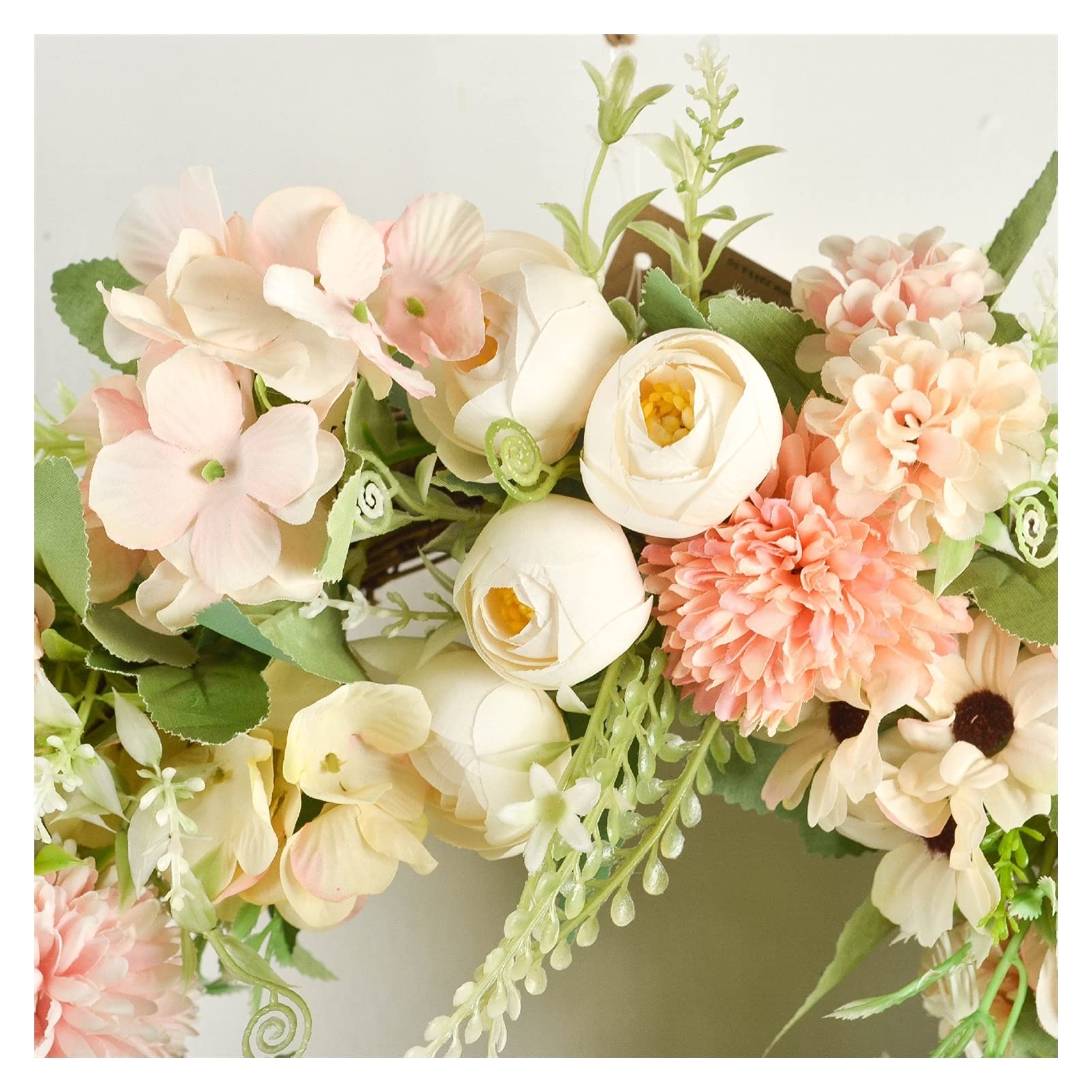 Couronne de bienvenue Fleur artificielle fausse soik rose pivoine hydrangea couronne couronne murale suspendue guirlande porte décor de la tête de coiffe diamètre 41cm Couronne d'eucalyptus artificiel
