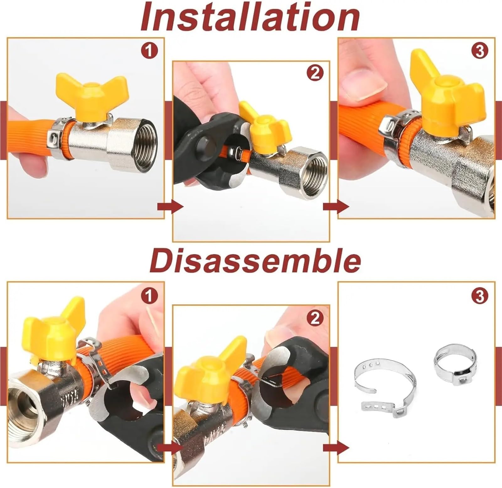 Schlauchschellen, 70 Stück, 5,8–21 mm, 304 Edelstahl, einohrig, Schlauchschellen, Quetschklemmen-Sortiment, Kit zur Sicherung von Rohrschläuchen zur Herstellung von auslaufsicheren Dichtungen für