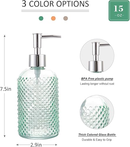 Miniatura 2 de Cutiset Paquete de 3 botellas dispensadoras de jabón de loción de vidrio surtido de 15 onzas con bomba para baño, cocina