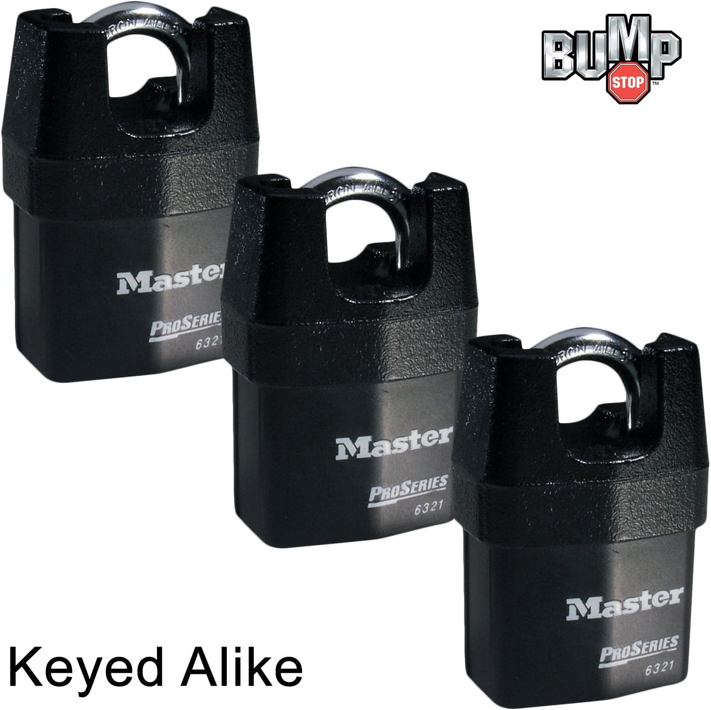 Master Lock - Three (3) High Security Pro Series Padlocks w/ 6 Keys, 6321NKA-3 w/BumpStop Technology.