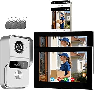 1080p Video Türsprechanlage mit Türöffner für Einfamilienhäuser mit 2- Monitoren,Nachtsicht, Zwei-Wege-Audio, Bewegungserkennung, Entsperren, Aufzeichnen, Überwachen