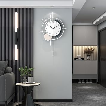 Large Decorative Wall Clock Silent Battery Operated with Pendulum