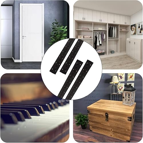 Miniatura 7 de Bisagras negras continuas y de piano de 16 pulgadas, paquete de 4 bisagras a tope de acero inoxidable resistentes con agujero, grosor de 0.05