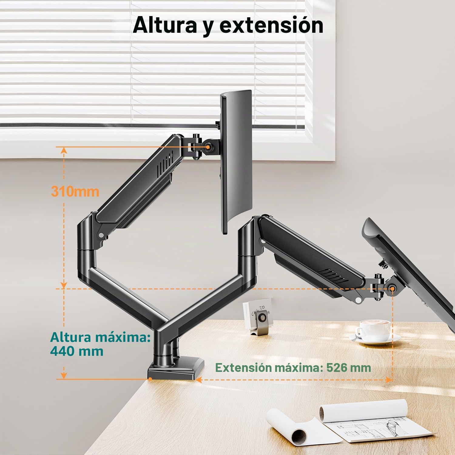 ELIVED Brazo de Monitor Doble Ajustable a Gas Soporte Ergonómico de Monitor de PC para la Mayoría de Monitores de 13-32 Pulgadas con VESA 75x75/100x100 EV005