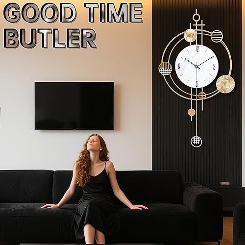 Miniatura 9 de Reloj de pared para sala de estar, cuarzo de calidad silenciosa, funciona con pilas, con péndulo, relojes de pared grandes analógicos para sala de