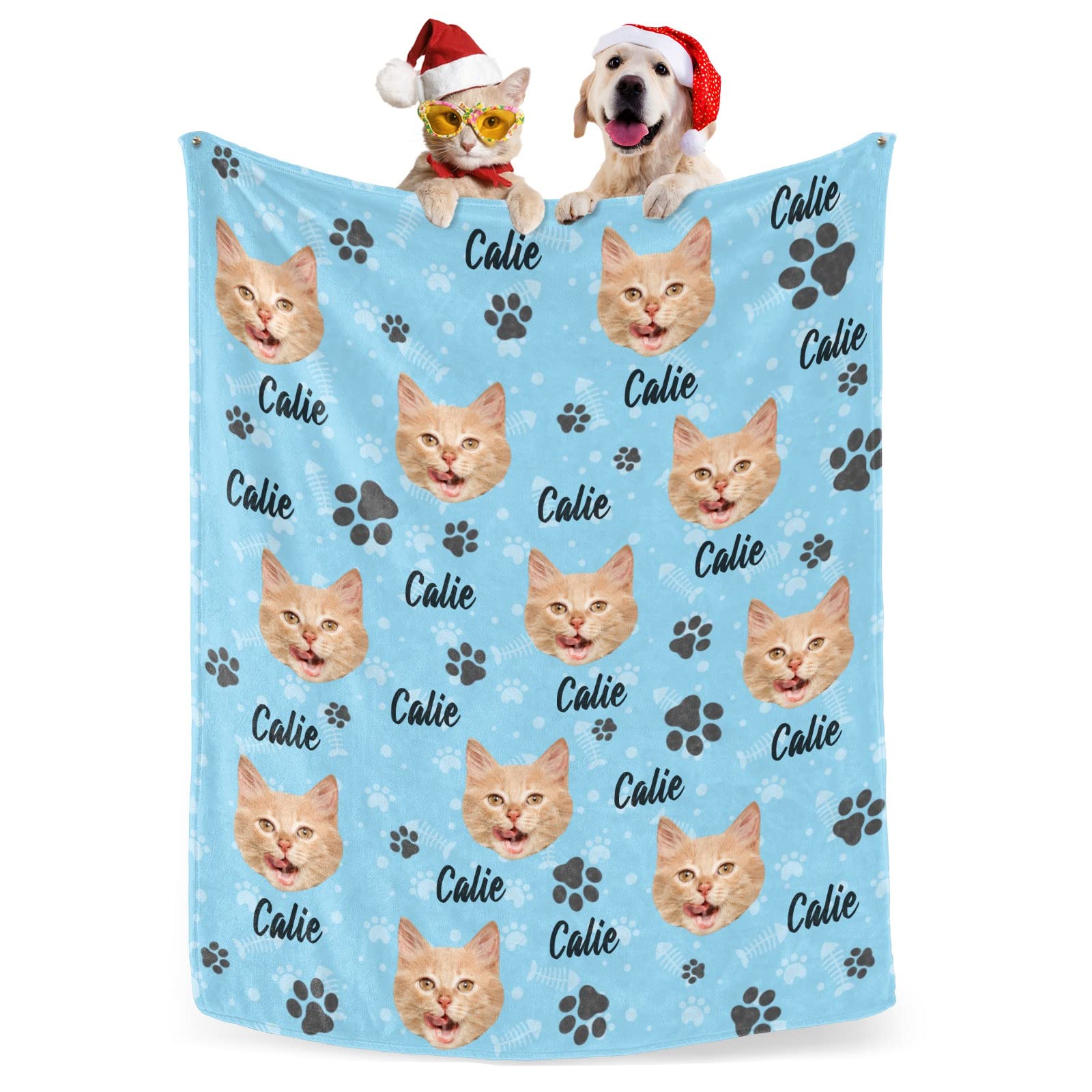 HOME LIVING Custom Cat Face Blanket Custom Pet Photo Blanket