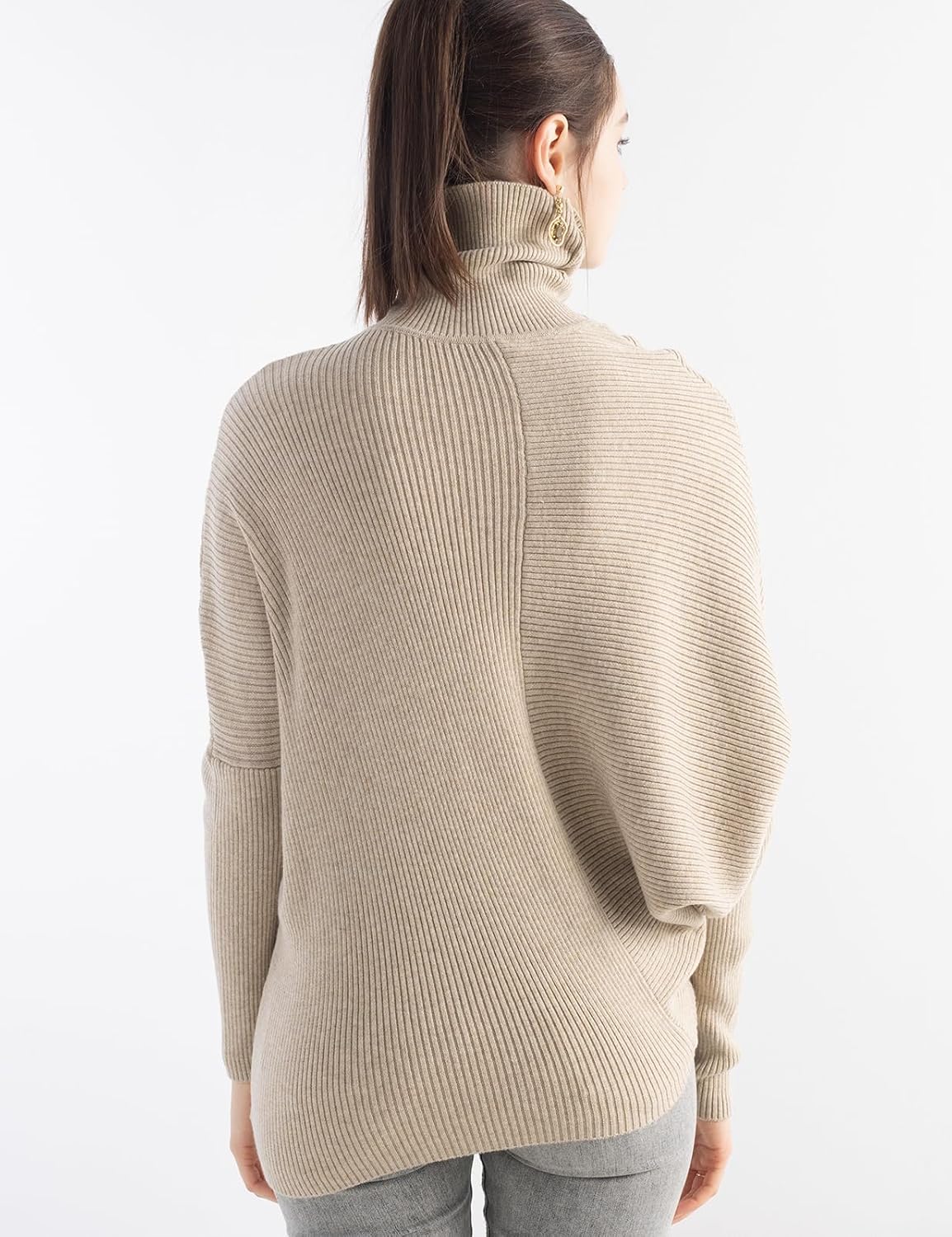 Women's Merino Wool Blend Oversized Sweater 2025 Fall Winter Turtleneck Batwing Sleeve Loose Fit Pullover Sweater - Image 6