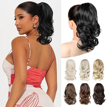 NTYNTY Ponytail Extension - 14 Claw Clip in Ponytail Hair Extensions Natural Soft Synthetic Layered Wavy Pony Tail Hair Pieces for Women - Black