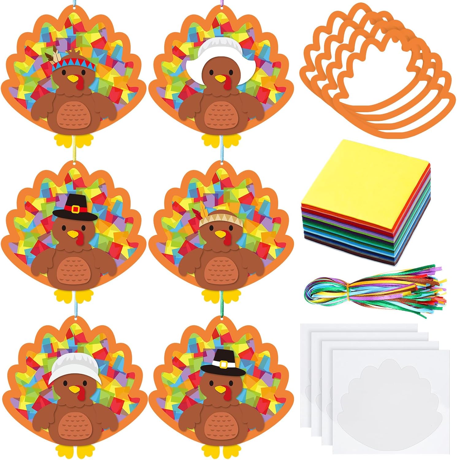 24 Sets Turkey Tissue Sign DIY Craft Kit for Kids Turkey Craft Bulk Thanksgiving Fall Turkey Craft Kit Fall Autumn Harvest DIY Craft for Classroom Decorations Fun Home Actives