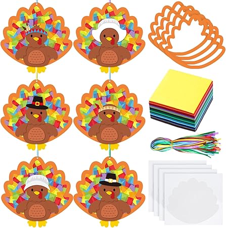 24 Sets Thanksgiving Turkey Craft Kits - DIY Fall Classroom Activities With Plates & Paper Cutouts For Kids