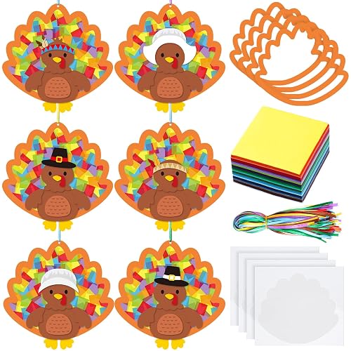 Chiisong 24 Sets Thanksgiving Turkey Crafts DIY Turkey Tissue Paper