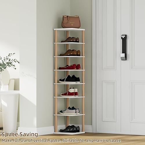 Miniatura 3 de Zapatero alto de 8 niveles, organizador de zapatos de madera estrecho para entrada, armario, dormitorio, espacios pequeños, estante vertical
