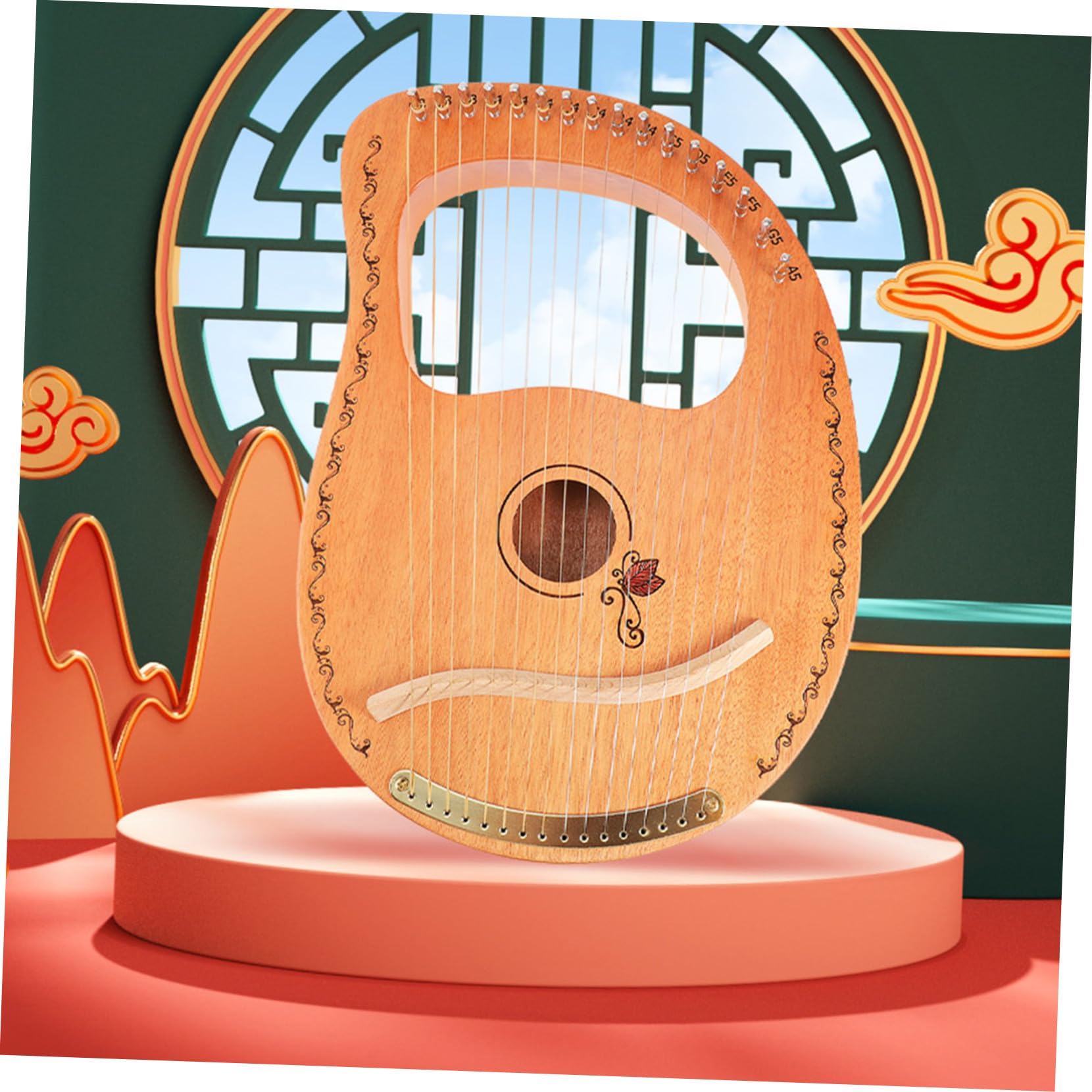 Gatuida Lyra Arpa in Legno e Effetto Sustain Prolungato Lira Strumento Musicale Portatile 16 Corde Superficie Liscia per Principianti e Musicisti