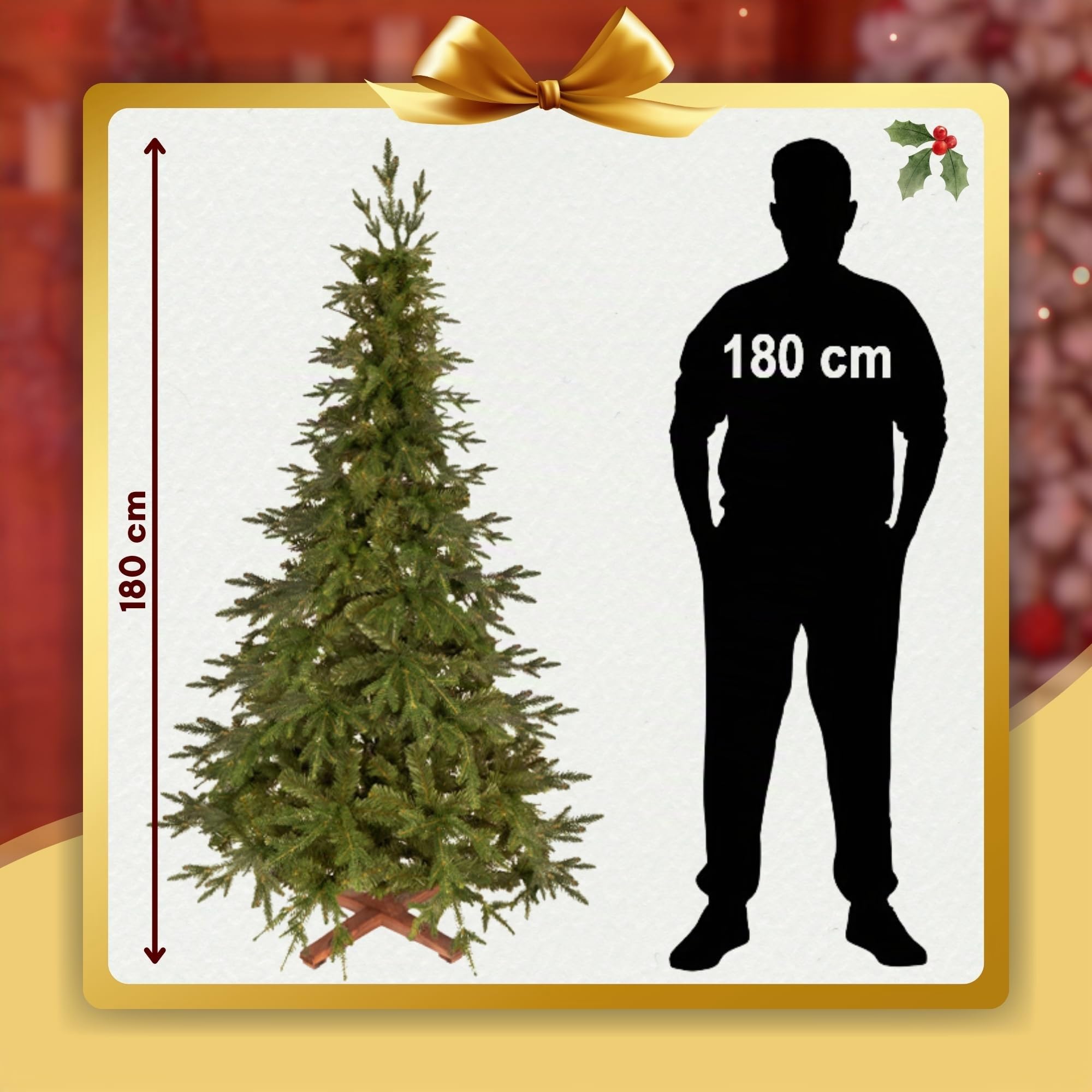 Árbol de Navidad artificial 180 cm, pino escandinavo artificial denso con 509 puntas, pino de aspecto realista, incluye soporte de madera resistente y bolsa de almacenamiento