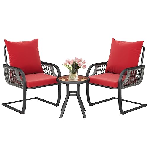 YITAHOME 3-Piece Outdoor Patio Bistro Set, All-Weather Rattan Conversation Chairs,