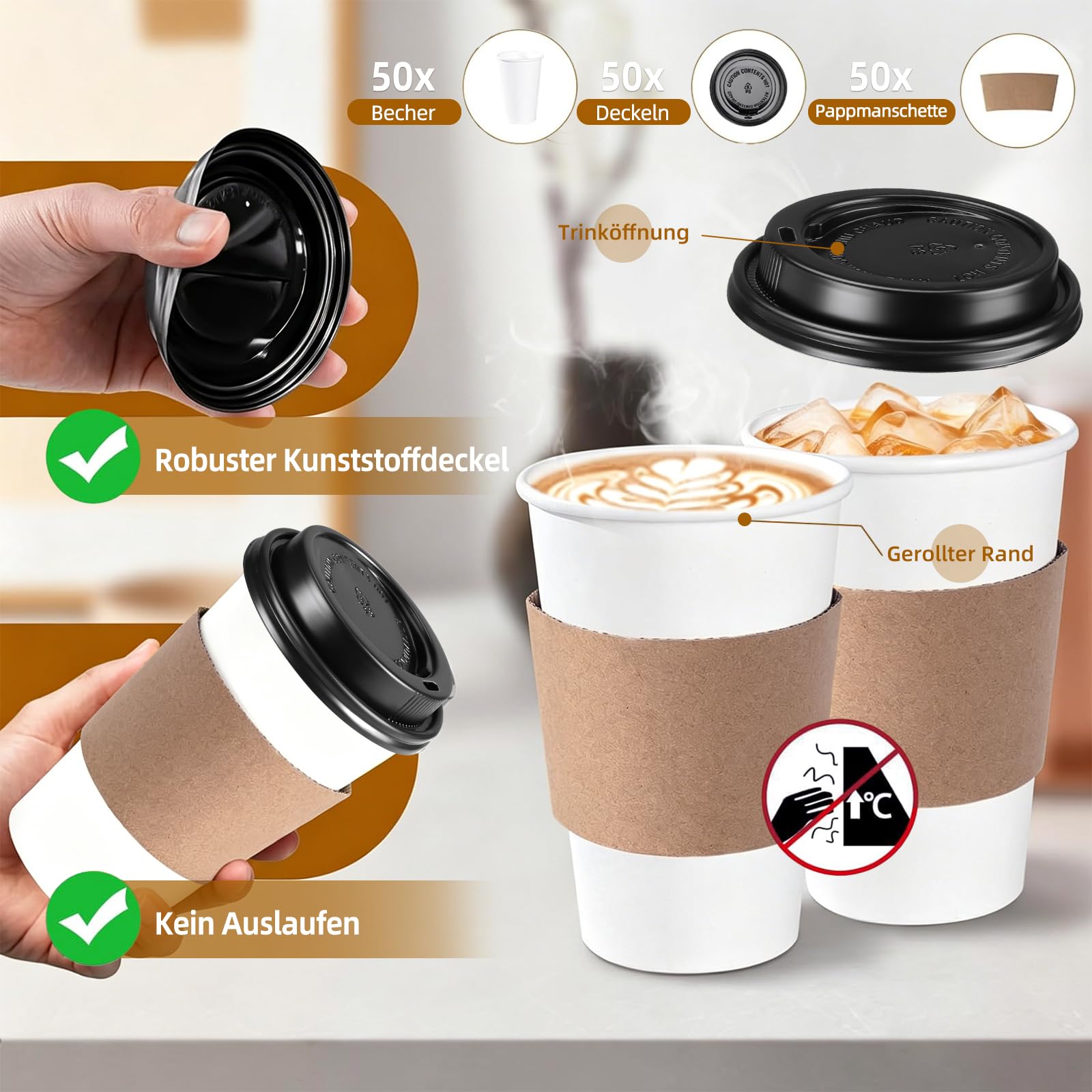 Eupako 50 szt. 590 ml jednorazowe papierowe kubki do kawy z pokrywką z pokrywkami
