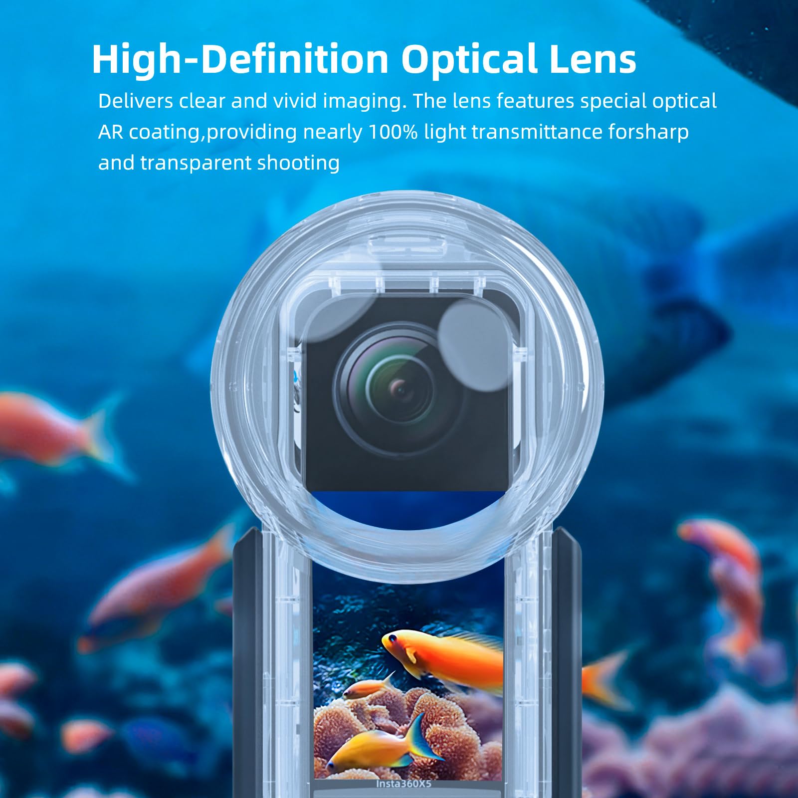 Sea frogs Custodia impermeabile per Insta360 X5, custodia subacquea da 50 m, rivestimento antiriflesso, materiale PC antiurto, con base a Y (OPT-360X5)